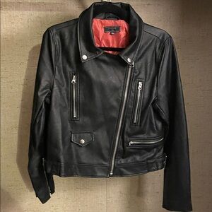 Chocolate Black Leather Jacket with Red Interior